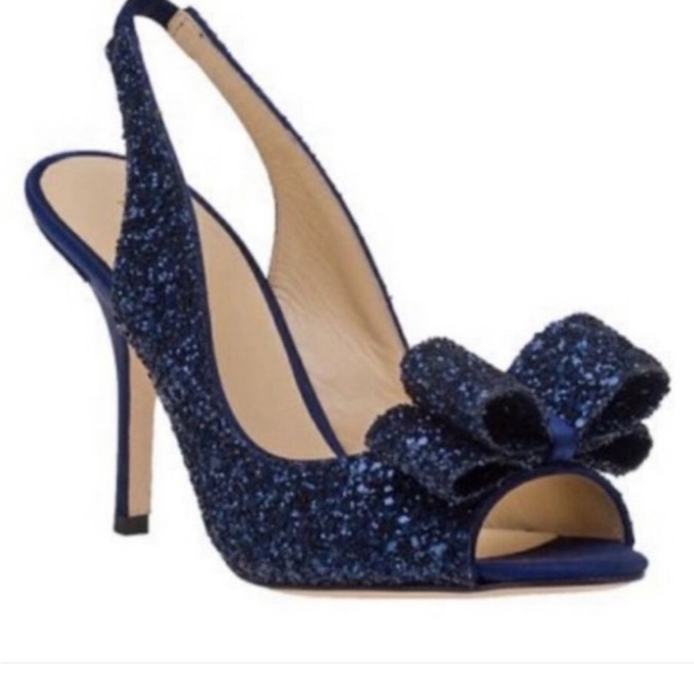 NIB Kate Spade Charm Navy Glitter D’Orsay  Sz. 9 1/2 Made in Italy